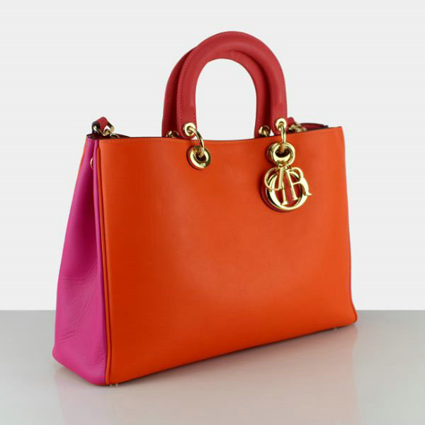 Christian Dior diorissimo original calfskin leather bag 44373 orange & peach & red - Click Image to Close